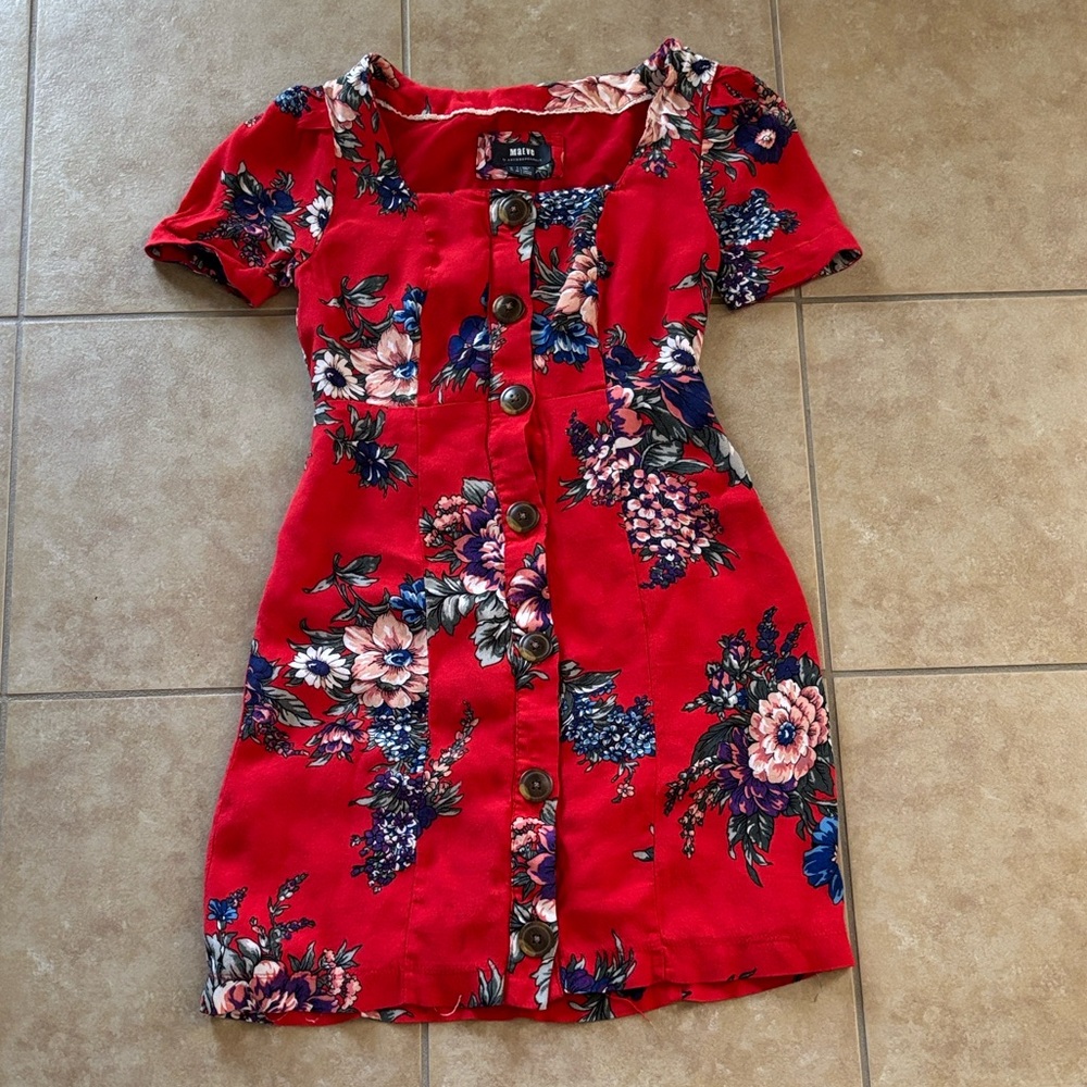 Anthropologie Red Floral Mini Dress